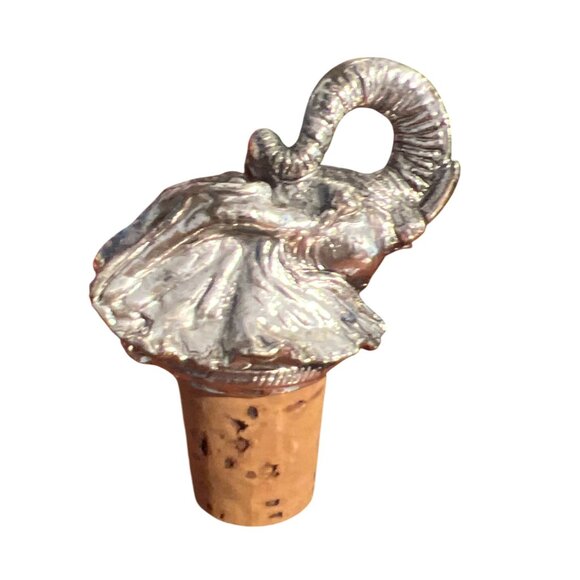 Elephant Head Wine Bottle Stopper Cork Silver Tone Trunk Up 2.5" NWOT - Picture 3 of 5